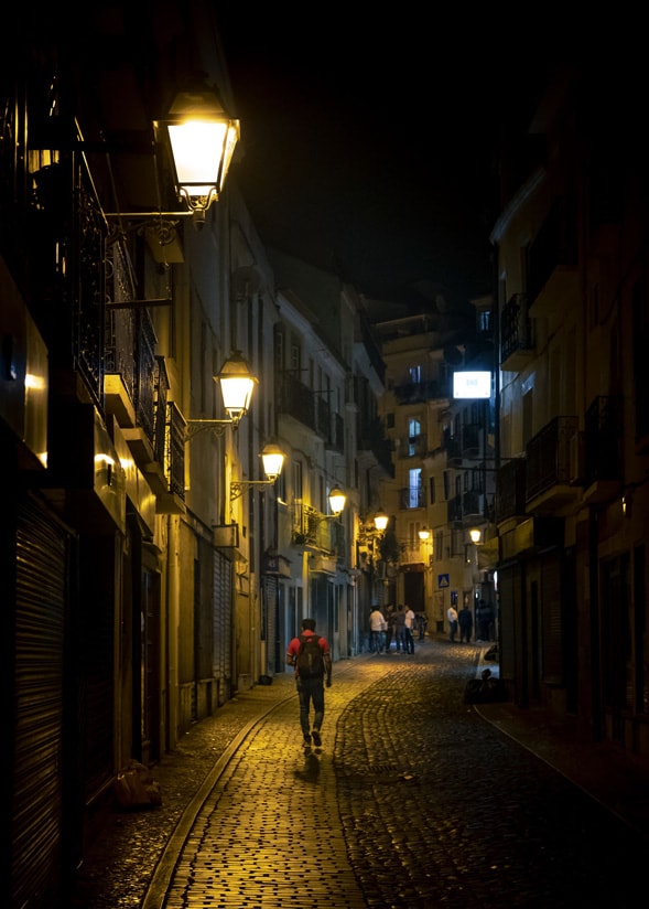 A person walking down a street